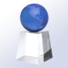 Crystal globe trophy featuring North and South America on a clear rectangular base, ideal for corporate recognition awards.