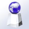 Crystal globe trophy with Europe, Asia, and Africa map on faceted glass base for corporate or employee achievement awards.