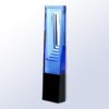 Blue crystal trophy with geometric cutouts and black base, ideal for corporate recognition or achievement awards.