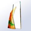 Amber glass crystal trophy with clear rectangular panel, geode-inspired base; ideal for corporate or employee recognition.