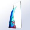 Blue crystal trophy with geometric angles, glass construction, ideal for corporate or employee recognition awards.