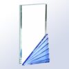 Rectangular crystal award with clear top and blue fan accent, ideal for corporate recognition or achievement.