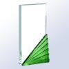 Crystal plaque award with green geometric accent, ideal for corporate or employee recognition achievements.