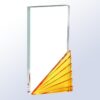 Rectangular crystal award plaque with yellow sunray accent and subtle glow, ideal for corporate or employee recognition.