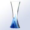 Crystal trophy with modern glass design, blue mountain accents; ideal for corporate or employee recognition awards.