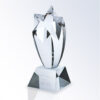 Crystal star award trophy with faceted sides, square base engraved Super Star Partner and CAL FED logo for corporate recognition.