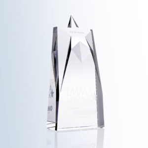 Crystal star award trophy with engraved text and logos, ideal for corporate or employee recognition.