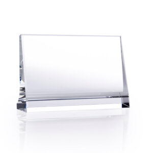 Horizontal crystal plaque award with beveled edges, ideal for corporate or employee recognition.