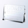 Horizontal rectangle crystal plaque award, engraved for corporate milestone recognition, displayed on a light gradient background.