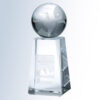 Crystal globe trophy with tapered column base, ideal for corporate awards, employee recognition, or milestone achievements.