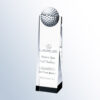 Crystal golf trophy with golf ball top, engraved for Lexus Western Open Champion, Low Gross Amateur, Pebble Beach, CA.