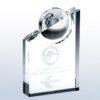 Crystal globe trophy with “100th Anniversary,” recognition engraving; ideal for corporate milestone or team achievements.