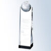 Crystal trophy with a globe top, etched for World Sports and Entertainment Ambassador Award of Excellence, May 1, 2003.