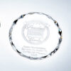 Crystal trophy engraved for International Presidents Circle, Coldwell Banker; corporate recognition award on white background.