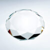 Round-cut crystal trophy award on a light background, ideal for corporate recognition or employee achievement.