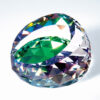Crystal trophy with multicolored facets in green, purple, blue, and yellow; ideal for corporate achievement recognition.