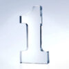 Crystal number 1 trophy in clear glass on reflective blue base, ideal for employee recognition or corporate achievement awards.
