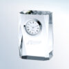 Crystal desk clock award with white dial, Roman numerals, and subtle logo, ideal for corporate or employee recognition.