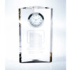 Crystal plaque with embedded clock and etched Xerox logo, ideal for corporate recognition or employee achievement awards.