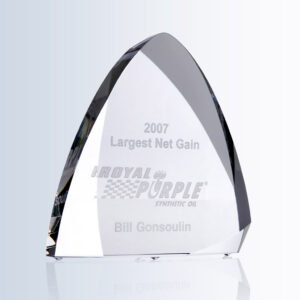 Crystal award trophy with 2007 Largest Net Gain engraving for Royal Purple Synthetic Oil, personalized for milestone recognition.