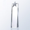 Crystal star award trophy with clear tower and silver star top, ideal for corporate achievement or employee recognition.