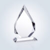 Crystal flame trophy with faceted design on glass base, ideal for corporate or employee achievement recognition.