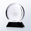 Crystal round award on black base, engraved for Prudential achievement—Multi-Million Dollar Producer, corporate recognition.