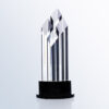 Crystal trophy with geometric top, black base; ideal for corporate or employee achievement recognition.