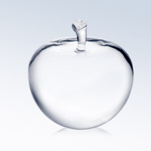 Crystal apple trophy with smooth surface and short stem, ideal for corporate or employee achievement recognition awards.