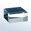 Rectangular crystal trophy with sharp edges on pale surface, ideal for corporate or employee recognition awards.