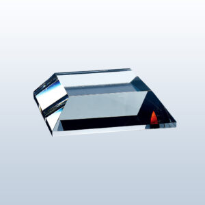 Rectangular crystal trophy with beveled edges, glass material, ideal for corporate recognition or employee achievement awards.