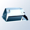 Rectangular crystal paperweight award with beveled slant edges, engraved with "Pam Sutton" for corporate recognition.
