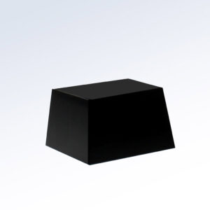 Black crystal trapezoid trophy on white gradient background, ideal for corporate or employee achievement recognition.