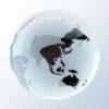 Crystal globe trophy featuring Asia, Australia, and Africa on frosted glass, ideal for corporate achievement recognition.