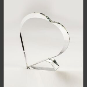 Heart-shaped crystal award plaque on faceted crystal base, ideal for corporate recognition or employee achievement.