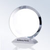 Round crystal trophy with silver base, engraved for Anthony Perez; ideal for corporate recognition or employee achievement.