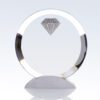 Crystal trophy with silver base and engraved diamond emblem, ideal for corporate or milestone achievement recognition.