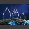 Crystal awards in three sizes displayed, featuring the Legend Crystal Award for NAPO Employee of the Year recognition.