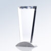 Crystal trophy with angular design on a silver metal base, ideal for corporate recognition or milestone awards.