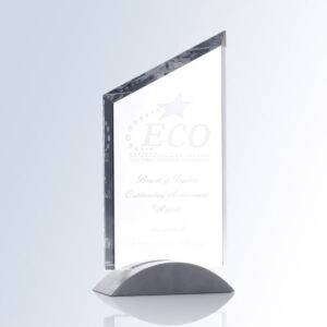Crystal star award trophy with engraved text on glass, silver base; ideal for corporate or employee achievement recognition.