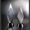 Diamond-shaped Tarana crystal awards on black bases, ideal for corporate or employee recognition.