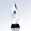 Crystal trophy with diamond shape on black base, engraved for UMPQUA BANK Top New Loan Producer corporate recognition.