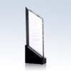 Crystal trophy with angled top, black base, playing card engraving, for first place casino tournament recognition.