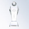 Crystal golf trophy with 1st Place engraving, decorative details, and rectangular base—ideal for corporate golf awards.