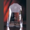Crystal award trophy with engraved text, suitable for corporate recognition or milestone achievements.