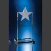 Crystal star award trophy with frosted top, glass material, on rectangular base for corporate or employee recognition.