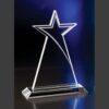 Crystal star award trophy on rectangular base, ideal for employee recognition or corporate achievement. Blue and purple accent lighting.