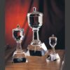 Crystal trophy awards in three sizes, faceted crystal with pyramid bases, ideal for corporate or employee recognition.