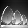 Cathedral crystal trophy awards in three sizes with pointed arch design, ideal for corporate or employee recognition.
