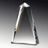 Crystal obelisk trophy award made of clear faceted crystal, displayed upright for corporate or employee recognition.